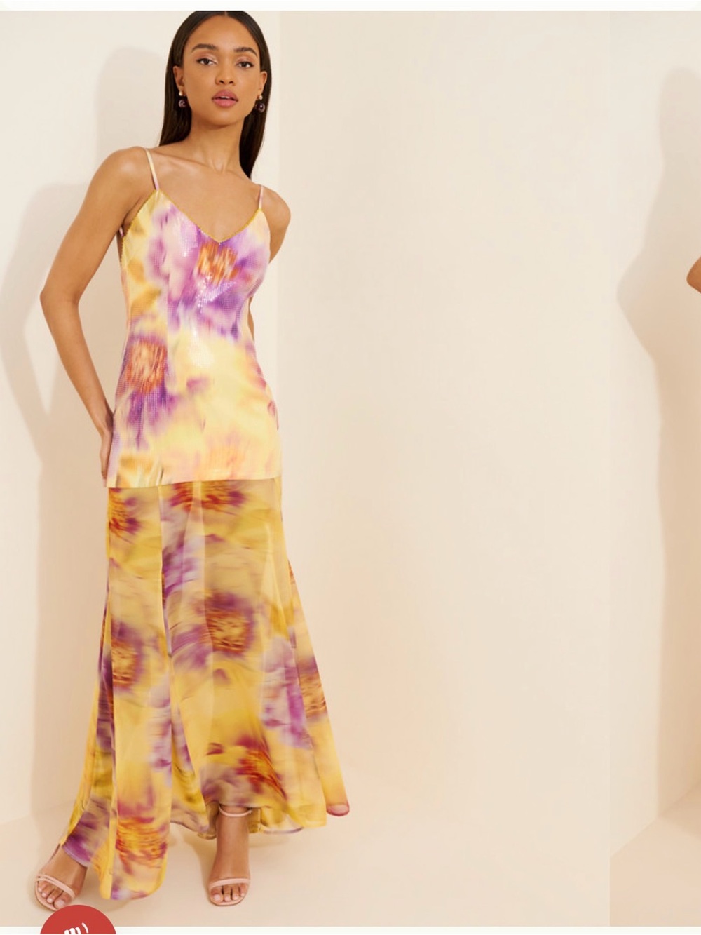 Silky Yellow and Purple Tie-Dye Maxi Slip Dress